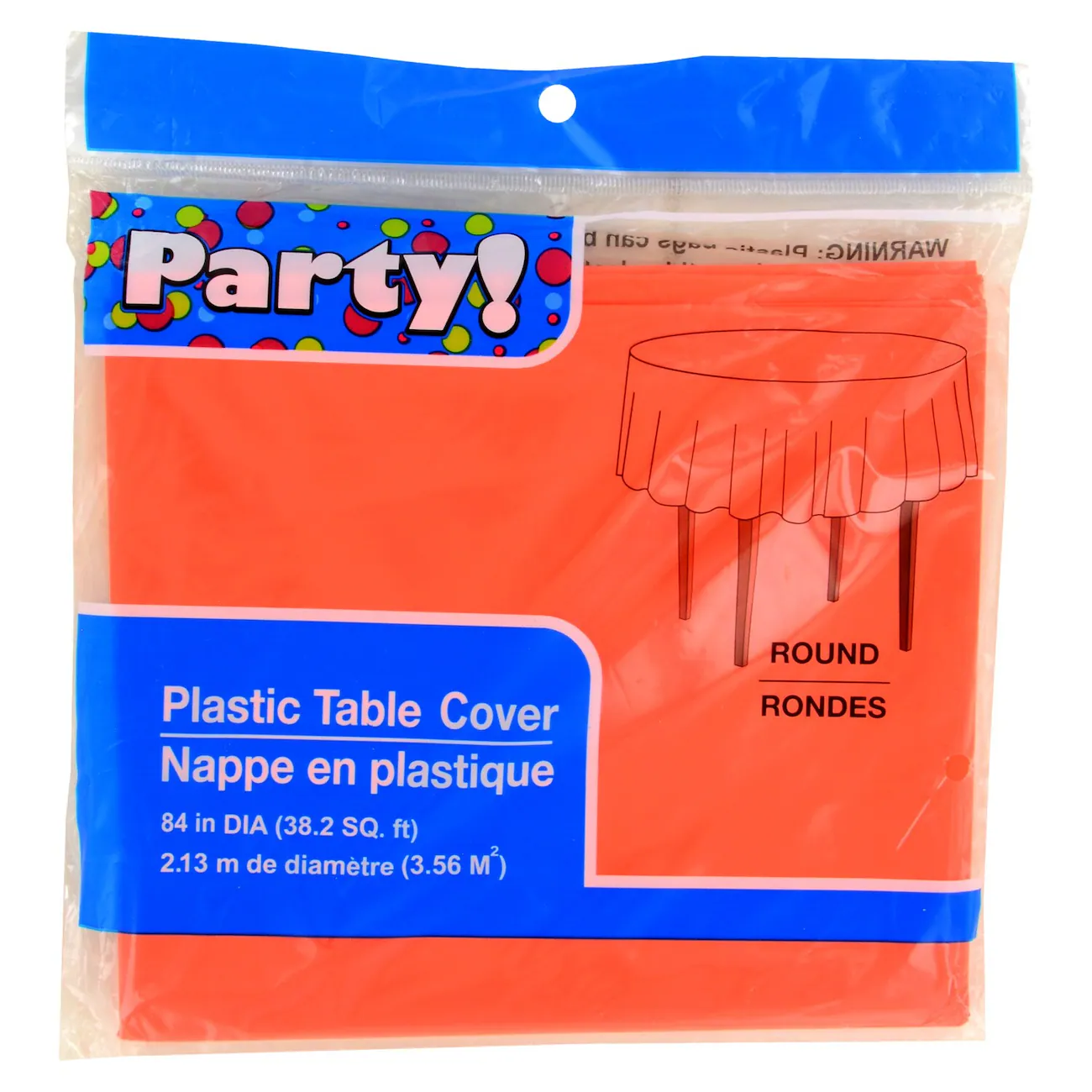 Round Plastic Tablecloth - Orange, 84 in