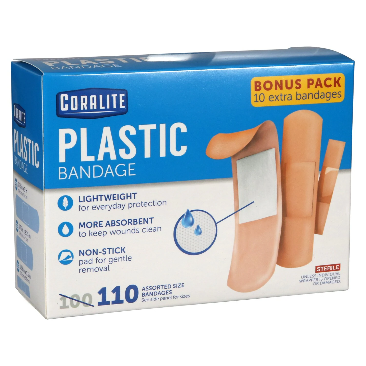 Coralite Assorted Size Plastic Bandages, 110-pc