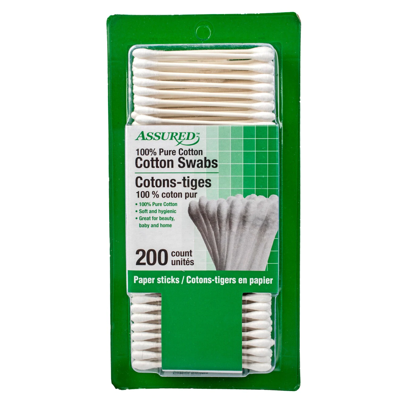 Assured White Cotton Swabs, 200-ct. Packs