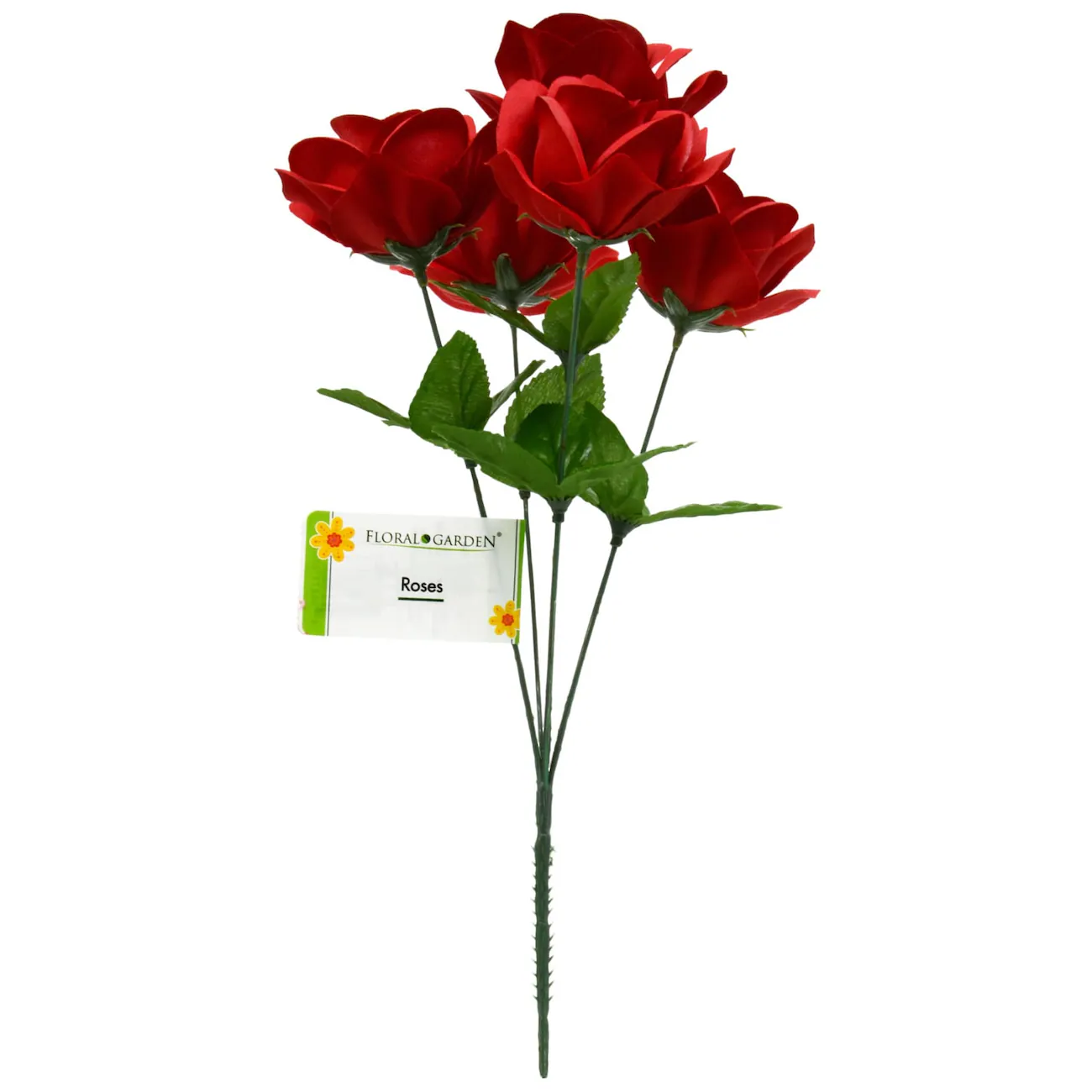 Floral Garden 5-Stem Red Velvety Blooming Roses, 14 in