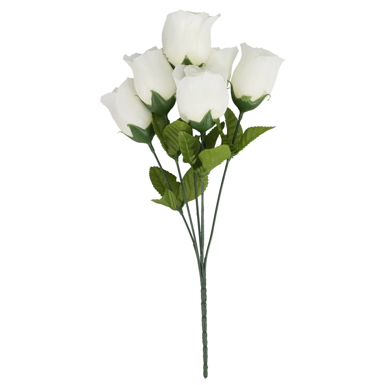 White Artificial Rose Bud Bush, 6 stems, 14.5x8-in