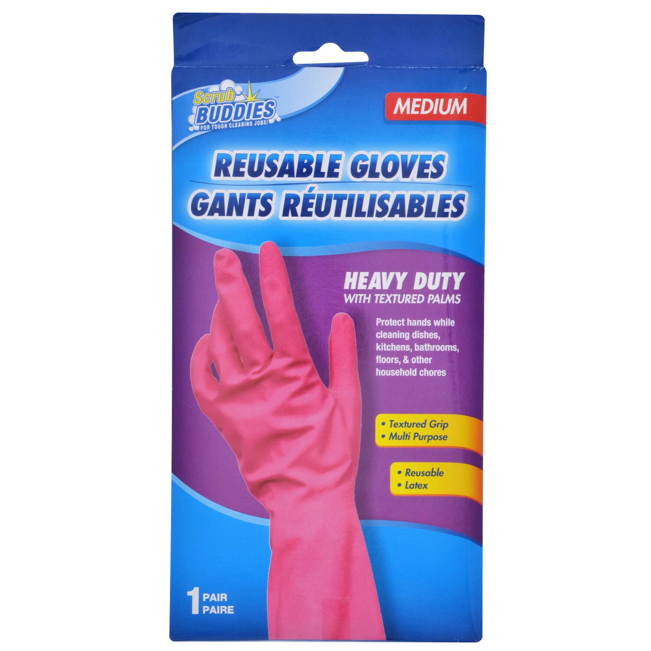 Scrub Buddies Long-Cuff large Pink Reusable Latex Gloves