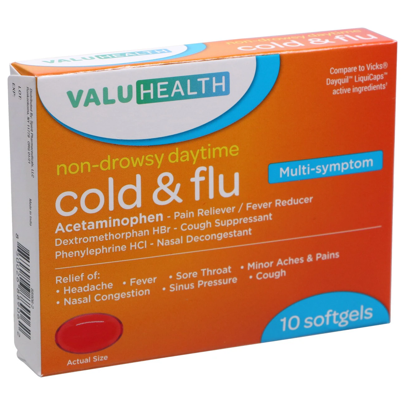 Valuhealth Non-Drowsy DayTime Cold and Flu Capsules, 10-ct. Boxes