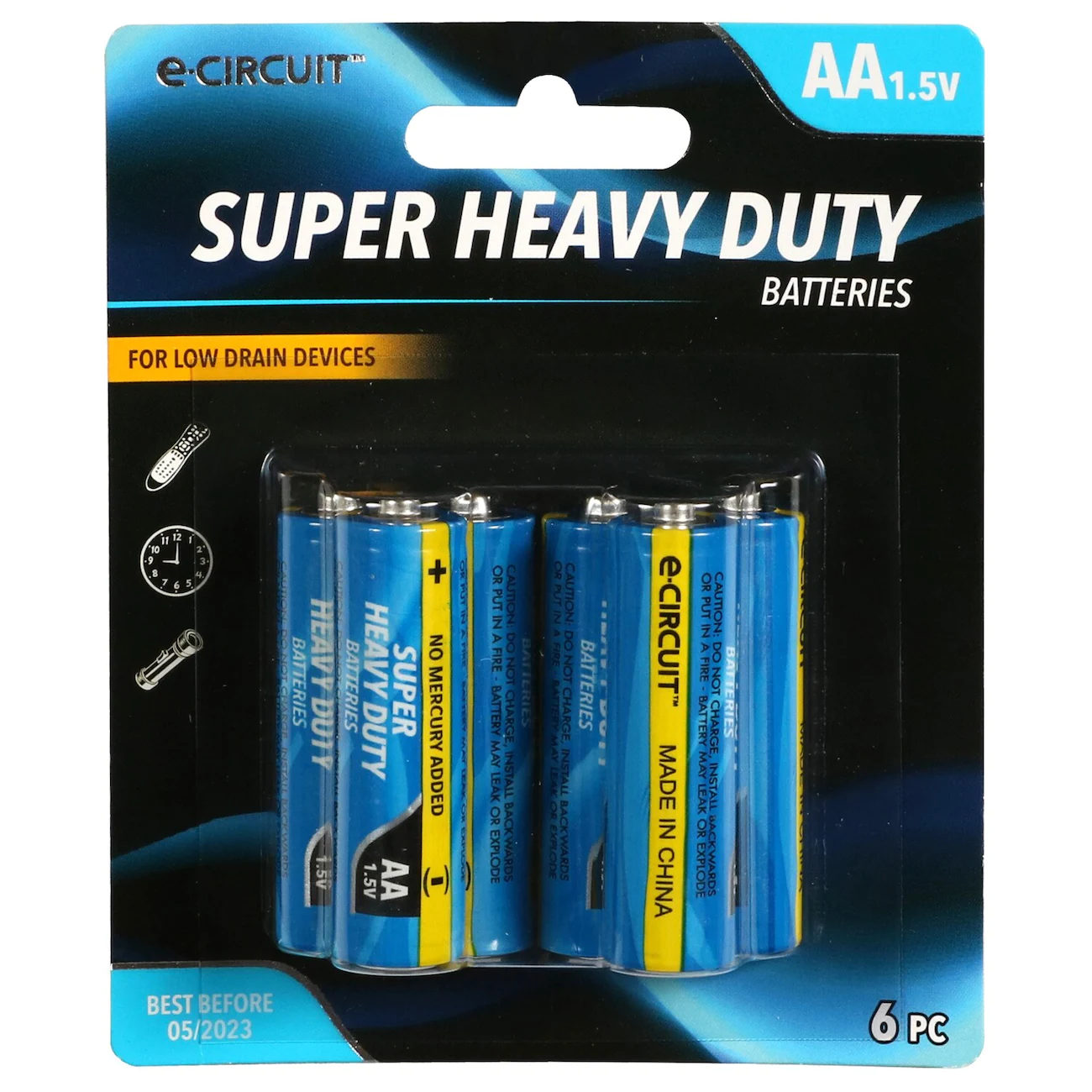 E-Circuit Super Heavy Duty AA Batteries, 6-ct. Packs