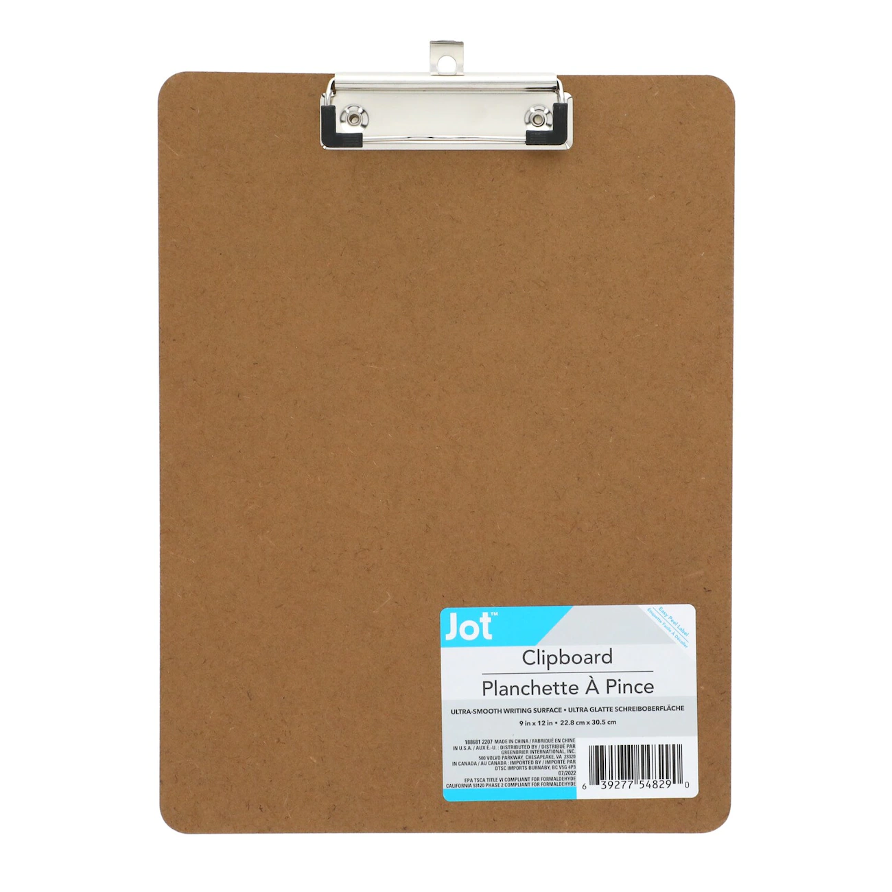 Jot Wooden Clipboards with Metal Clips and Rubber Padding, 9x12 in