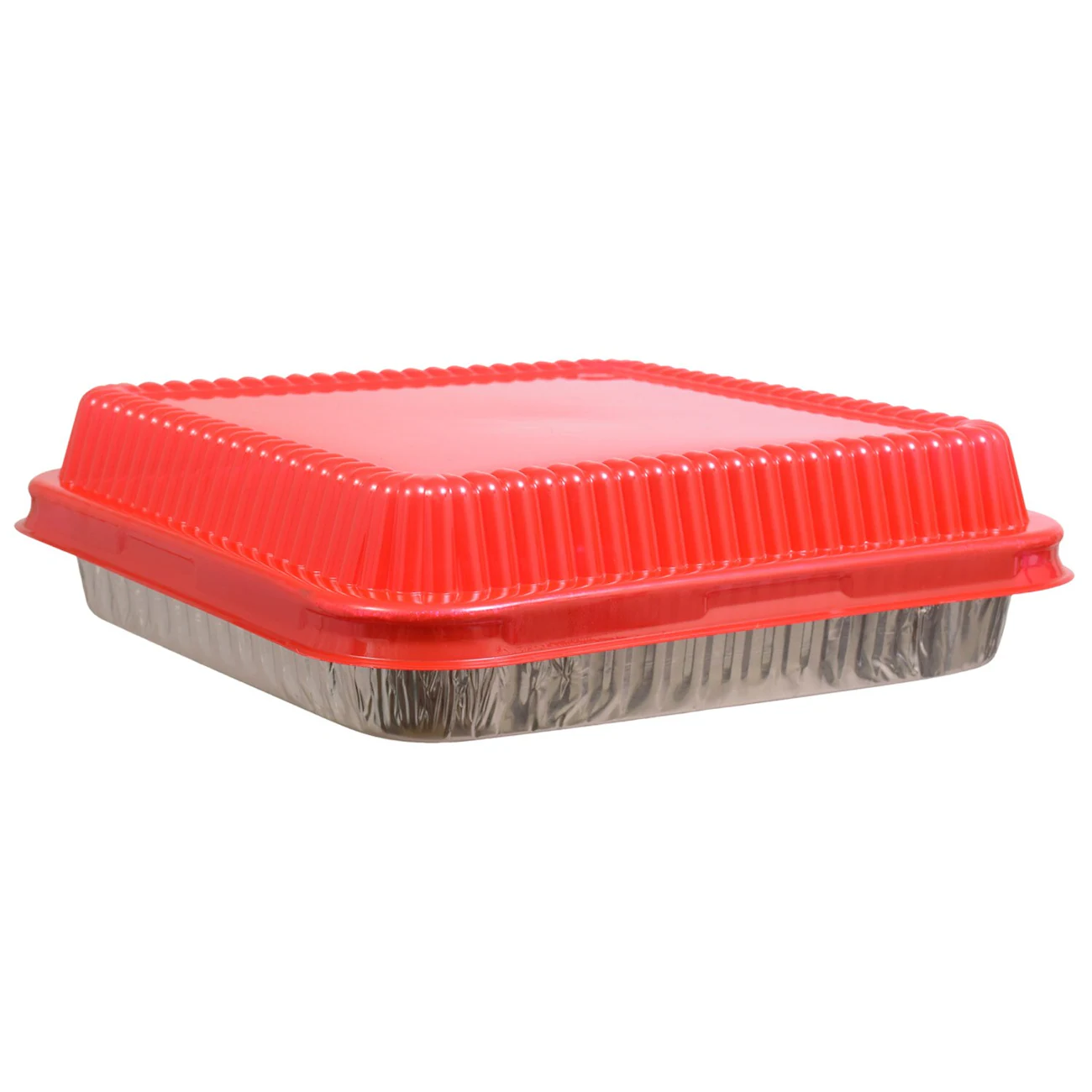 Square Foil Cake Pans with Red Plastic Lids